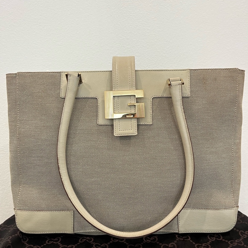 Gucci Cream Tote Bag with Structured Shape and Textured Fabric